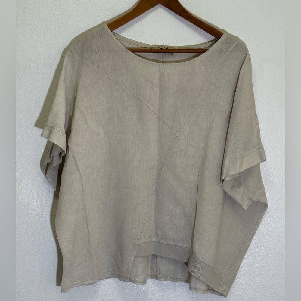 SAGA - Asymmetrical Linen Top Blouse - OS (better for M/L)